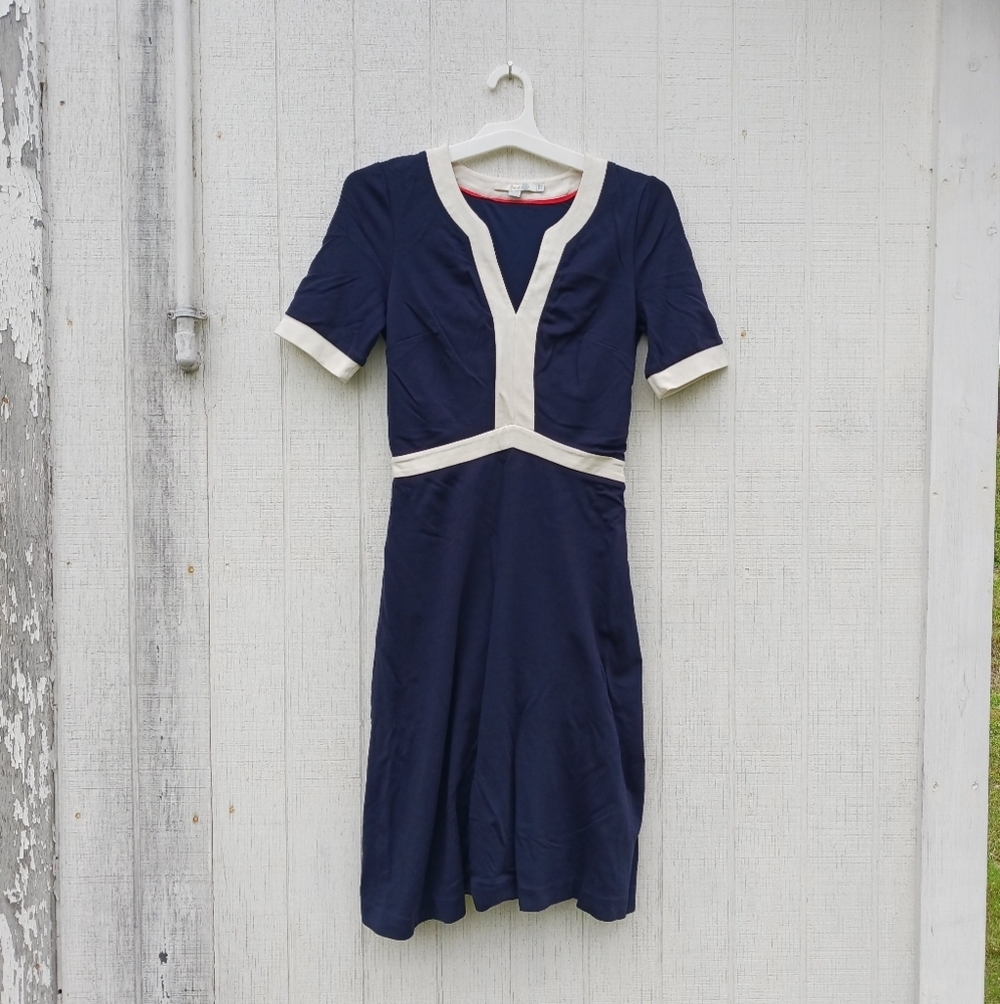 BODEN Women’s Constance Ponte‎ Dress US 4 UK 8 Navy Blue Knee Length V-neck